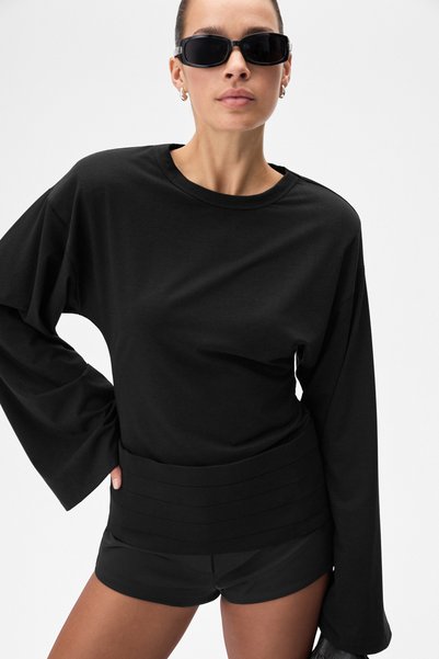 Tusk Women's Padded Wide Sleeve Black Blouse