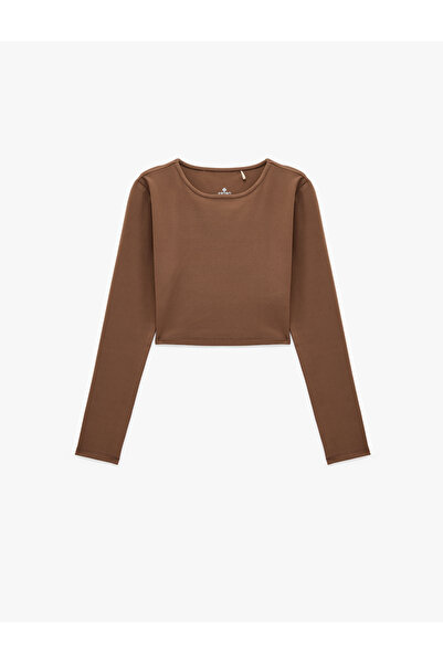 Slim Fit Долги Ракави Округла Јака Crop Спортска Маица