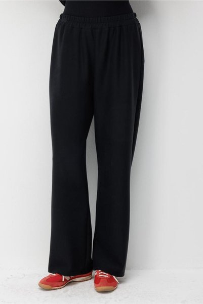 Modal Blended Elastic Knitted Black Trousers