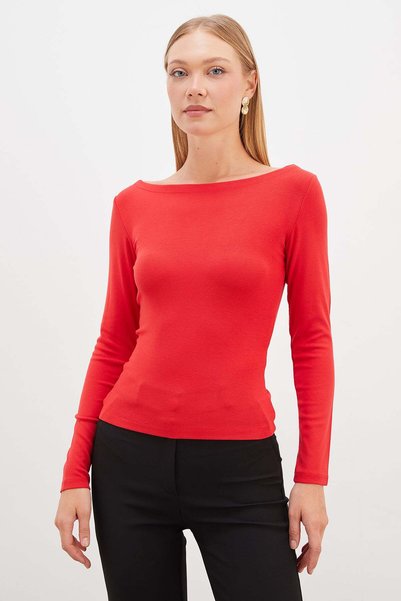 Basic Boat Neck Slim Fit Blouse