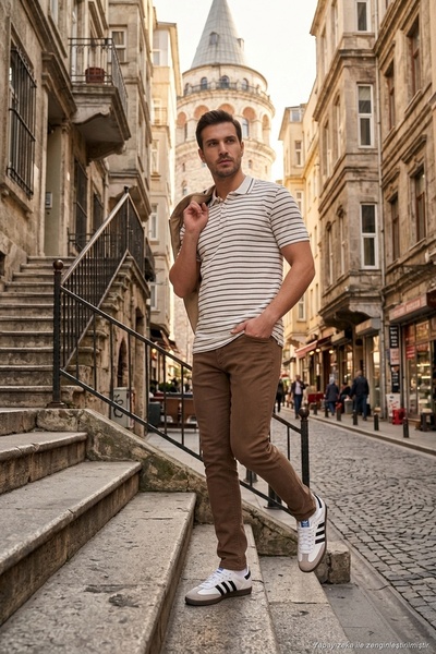 Striped Short Sleeve Buttoned Polo t Shirt Men's Polo t Shirt 5904026