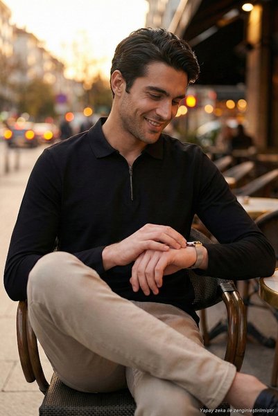 Cotton Slim Fit Half Zipper Polo Neck Sweat Men's Sweat 5903010