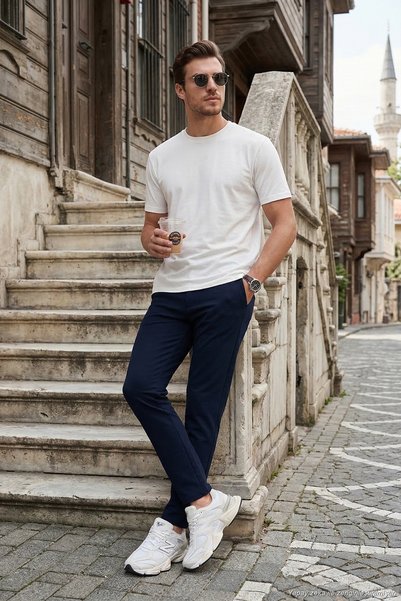 Slim Fit Normal Waist Tapered Leg Trousers Men's Pants 6843660