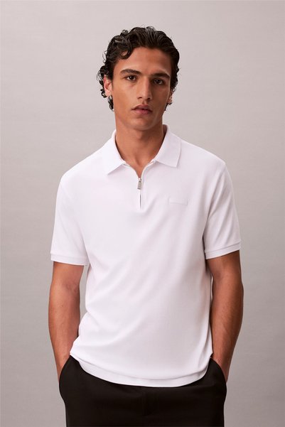Ss Slim Supima Zip Polo Men's Polo Collar T-Shirt White