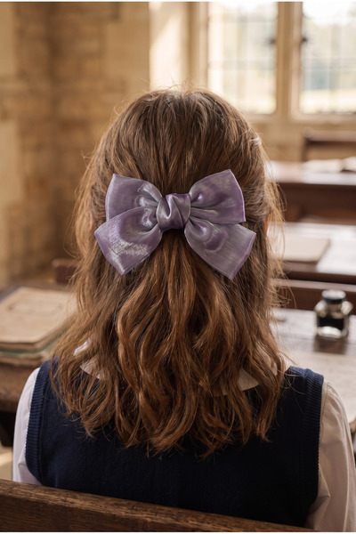 Sparkling tulle bow automatic hair clip - silver