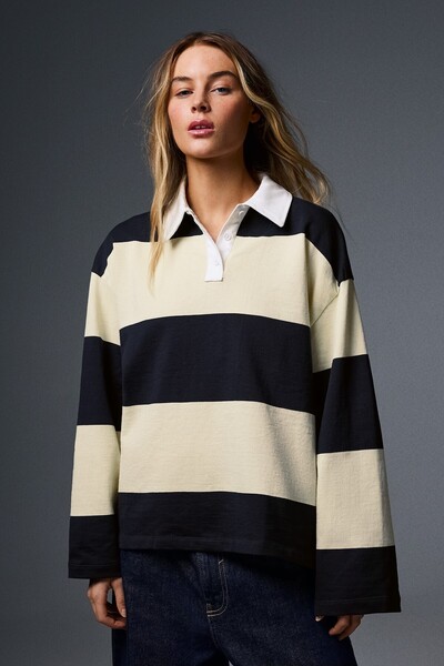 Long-Sleeved Striped Polo Shirt