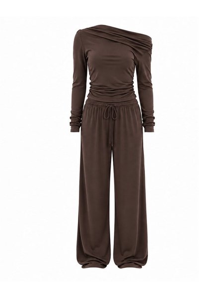 Brown Boat Neck Double Modal Set - 2Y7323