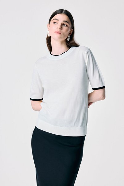 Bone Short Sleeve Knitwear Blouse
