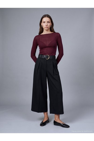 72796 Belted Culotte Trousers-Black