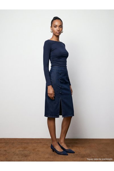 31401 Gathered Boat Neck Top-K.Navy Blue