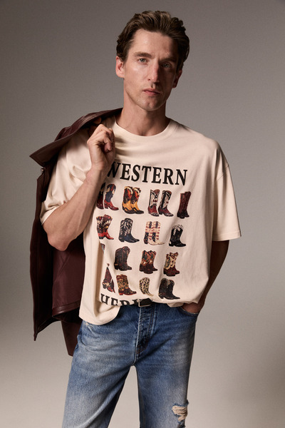 Draven Men's Organic Cotton Printed Ecru T-Shirt