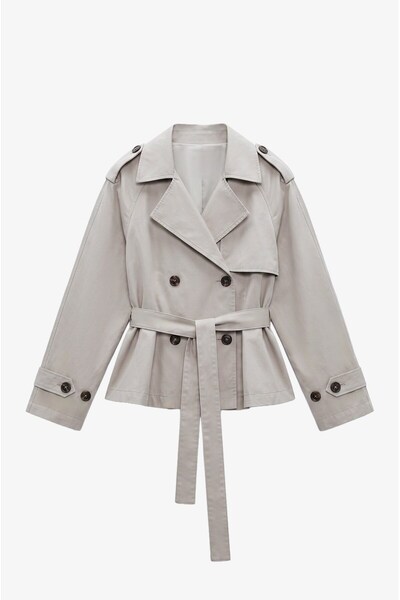 Stone Color Avelia Belted Short Trench Coat