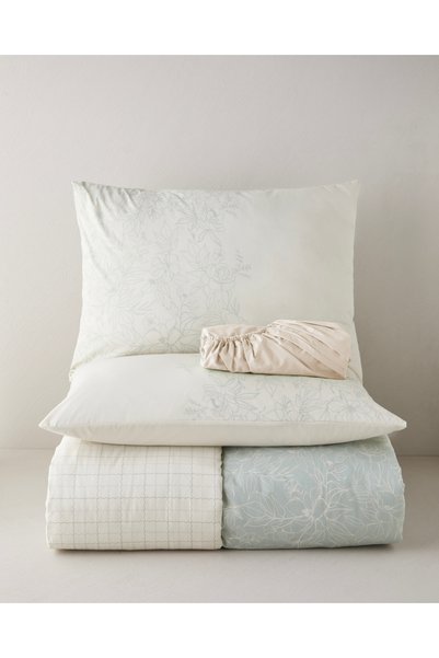 Bloom Sonata Cotton Double Bed Sheet Duvet Cover Set 200X220 cm Green-Cream