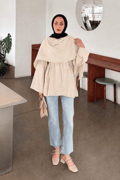 Tunic with Shawl Tie Detail Cream