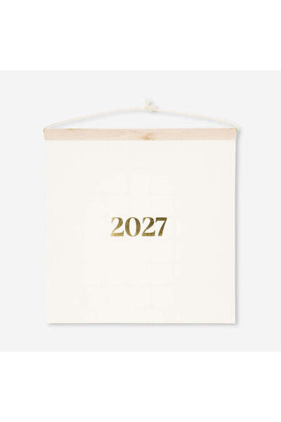 Beige Wall Calendar with Wooden Details 2027