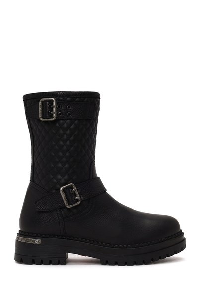 Women's Black Joel Zippered Leather Boots 021Z100011