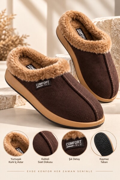 Lafont Comfortable Sole Winter Men's House Slippers with Fur Inside