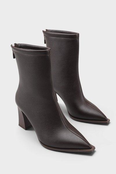 Lizzie Pointed Toe Thick Heeled Women's Stylish Boots with Back Zipper