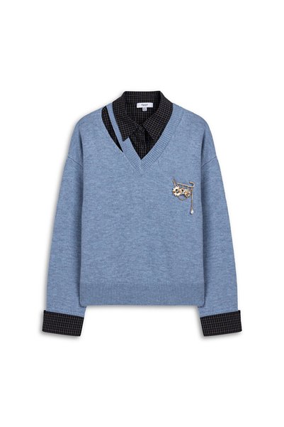 TWO-PIECE LOOK SWEATER WITH BROOCH