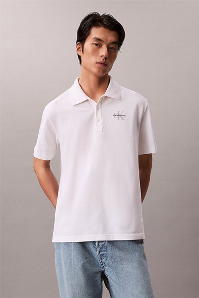 Ss Easy Monologo Casual Pique Po Men's Polo Neck T-Shirt White