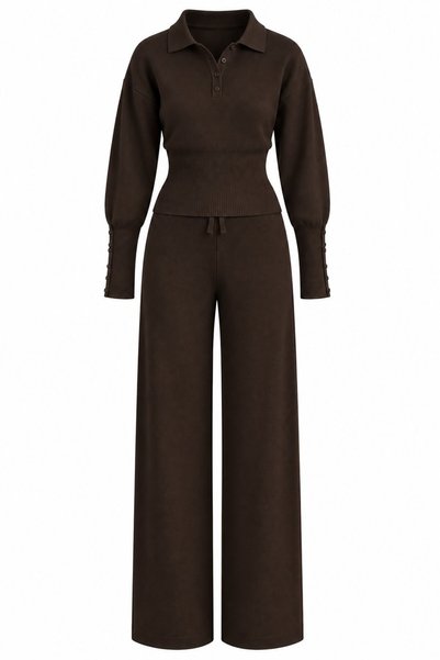 Brown Polo Collar Buttoned Double Suit - 70022