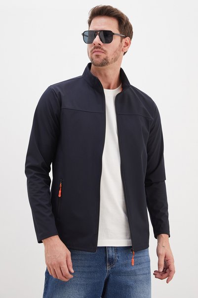Zippered Stand Collar Softshell Jacket