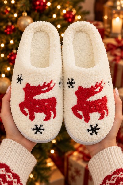 Santa Claus New Year's Eve Slippers Washable Plush Home Slippers House Slippers Guest Slippers