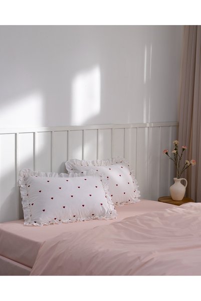 Isaline 100% Cotton Ranforce Ruffled 2-Piece Pillowcase - Red