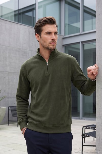 Cotton Half Zipper Stand Collar Sweater Men's Sweater 5905882