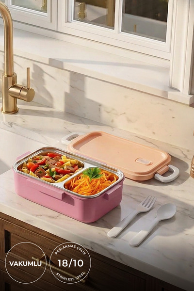 Aura stainless steel lunch box 450 ml - food container with spoon and fork