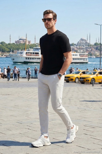 Slim Fit Normal Waist Tapered Leg Trousers Men's Pants 6841483