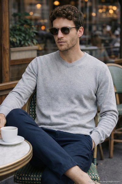 Cotton Regular Fit V-Neck Sweater Men's Sweater 456202 V