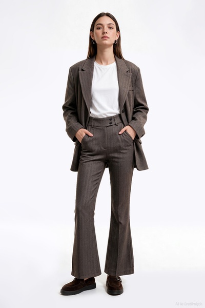 Double Buttoned Flared Trousers Brown