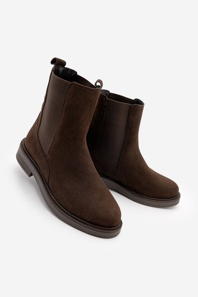 Women's Double Elastic Chelsea Casual Boots Panve Brown Suede