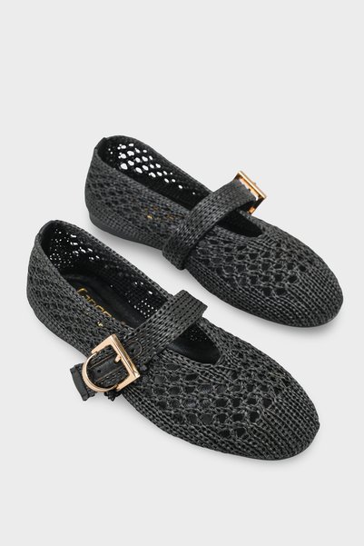 Dannie Hand Knitted Straw Leather Lined Women's Ballerinas