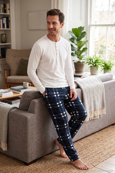 Elastic Waist Flat Leg Soft Textured Fleece Pajama Bottoms Men's Pajama Bottoms 6098001