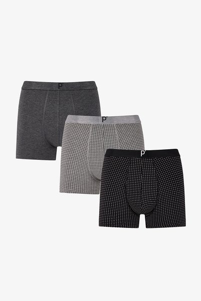 Men's Gray Motion Geometric Patterned 3-Pack Boxer