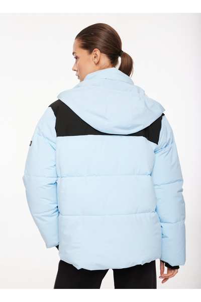 Blue Women's Hooded Collar Relaxed Fit Quilted Coat D3Wl-Mnt9
