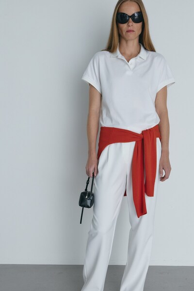 Ecru Josie Oversize Polo Collar T-Shirt