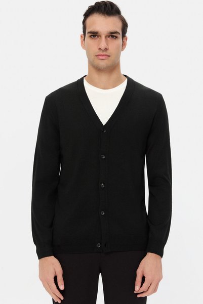 Ds Damat Regular Fit Black Cardigan