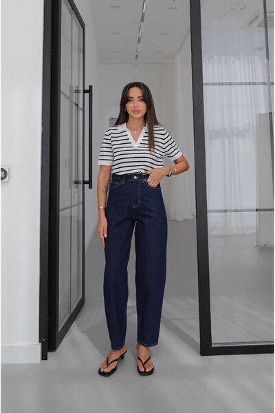 Navy Blue Lumex High Waist Barrel Fit Jean