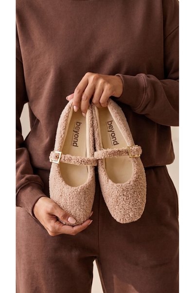 Women's Mink Sherpa Furry Buckle Casual Ballerinas 1 cm Byndsharp01