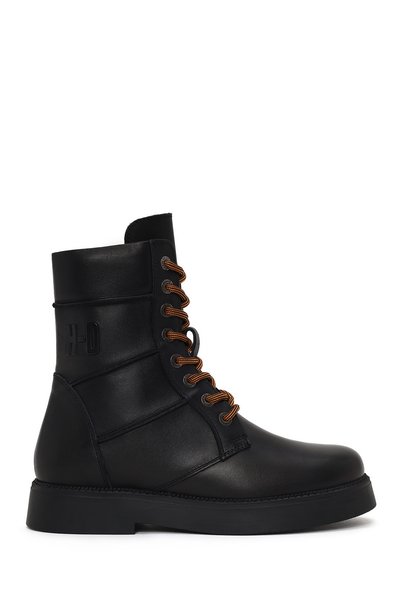 Women's Black Quebec Zippered Thick Soled Leather Boots 021Z100690