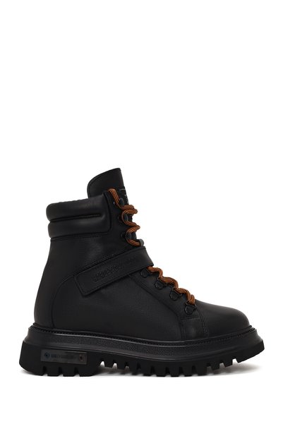 Women's Black Angelhard Lace-up Leather Combat Boots 021Z100010