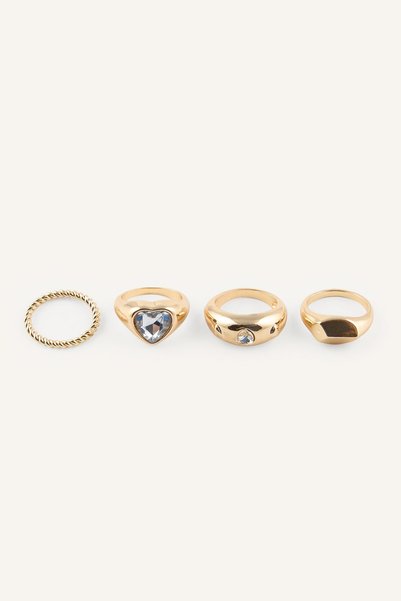 Women's Stone and Twisted Detail 4-Piece Ring Set I1356Axns