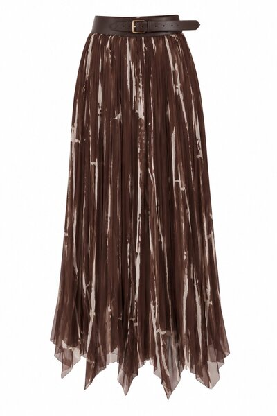 Brown Crinkled Belted Skirt - 3369