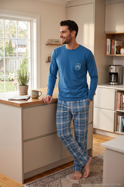 Plaid Cotton Crew Neck Pajama Set Men's PAJAMA SET 6575007
