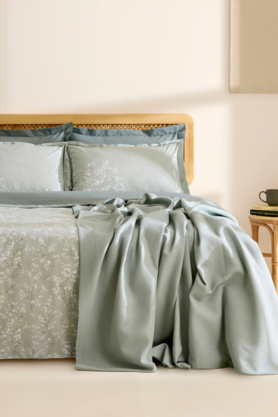 Linaria 100% Cotton Double Duvet Cover Set Mint