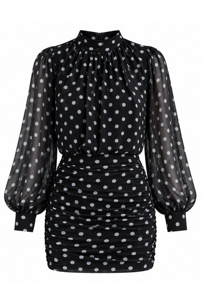 Black Polka Dot Backless Mini Dress - 2Y6261