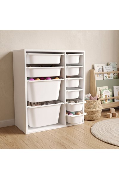 Small Duo 10 Basket Toy Cabinet - White - 84X11X35 cm